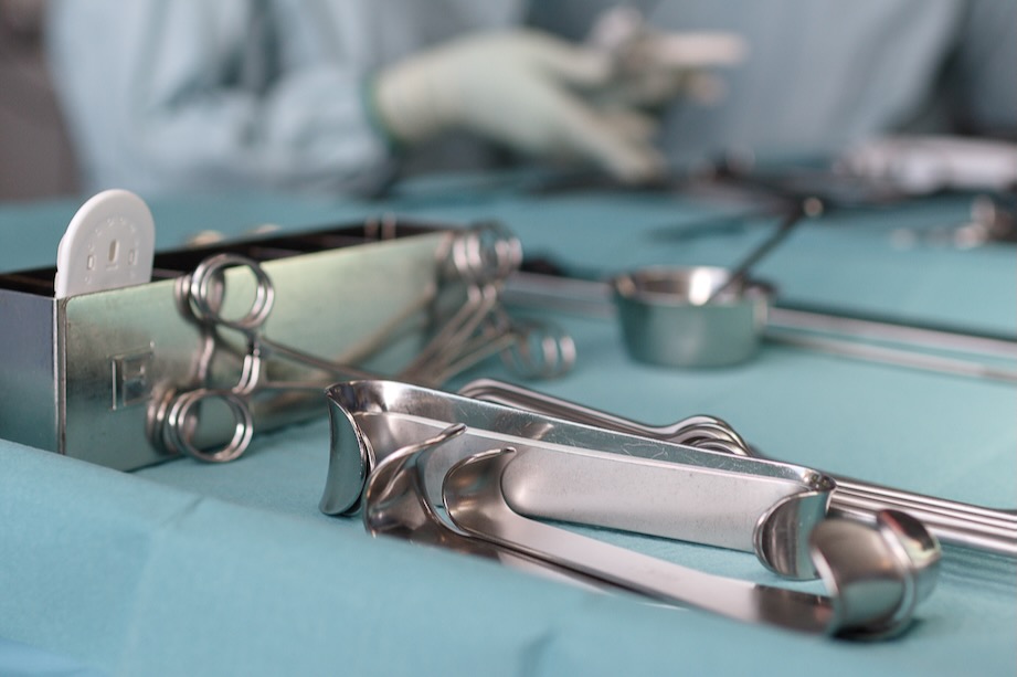 Surgical instruments on a table